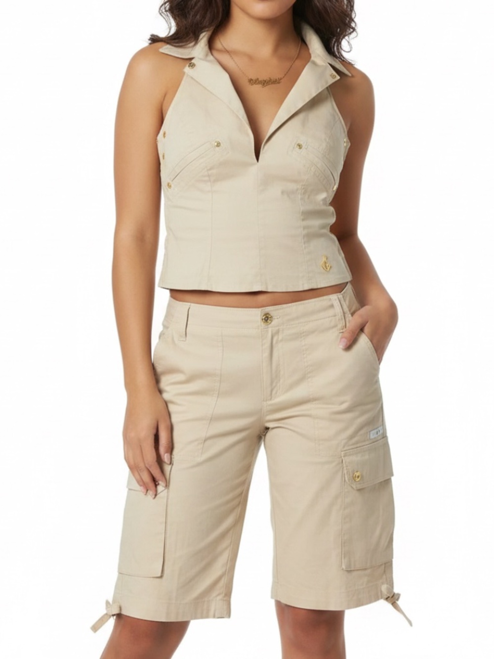 NEW Y2K 00 Baby Phat 2 piece linen suit vest outfit vest w Short 5 / M - Picture 5 of 17